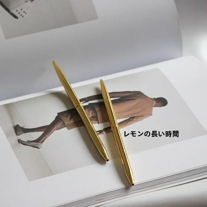 北欧風ミニマルデザインのステンレス製ボールペン【金色コーティング・細長タイプ】