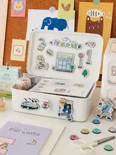 シンプルな白色デスク用防塵収納ボックス【アンティーク風・アイロン製・文具・スキンケアアイテム用】