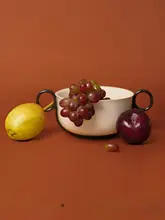 suomu デザインのレトロ風ダブルハンドル陶器碗【フランス風・マルチカラー】