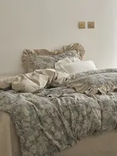 Zijpe 高級レトロレースデザインの60サテン洗濯コットン ベッドシーツ＆カバー4点セット【純綿・フィットシーツ式】