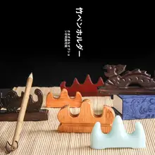 陶製 毛筆スタンド【黒檀木・竹製・書道用品・文房具・小型】