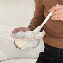 手描きデザインのかわいいセラミック朝食ボウル【サラダ・フルーツ・デザート用】