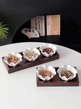 中華風レトロ家庭用干し果物トレーセット【菓子・スナック・分割デザイン・セラミックボウル付き】