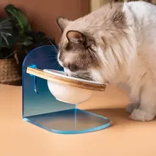 陶器製 猫用調節可能フードボウル【昇降式・角度調整・犬用にも対応】