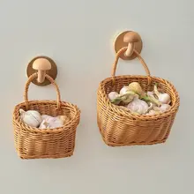 生姜とニンニクの壁掛け収納バスケット【フェイクラタン編み・キッチン用・卵も収納可能】