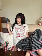 かわいいカートゥーンデザインの短袖長パンツパジャマ【春夏用・ストライプ・クマ柄】（セットアップ対応  ）