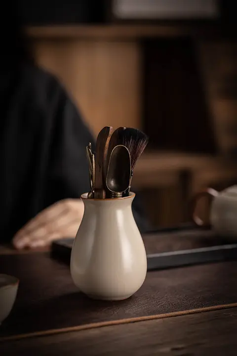 九龍道 六君子 茶道セット【陶製・家用・茶器・木製アクセサリー付き】