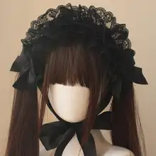 ロリータ風 レースヘッドバンド【リボン付き・ブルー】