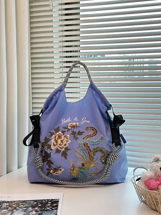 刺繍入りフェニックスデザインのエコバッグ【キャンバス素材・ショッピング・通勤用】