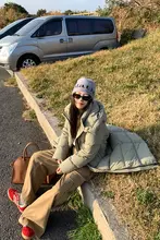 カーキ色 多ポケット ワークパンツ【高腰・スリム効果・厚手・ワイドレッグ】