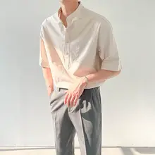 ZPZ メンズ夏用薄手シャツ【ゆったりしたデザイン・スタンドカラー・半袖】