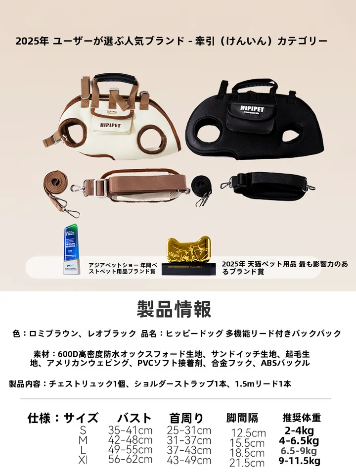 hipidog ペットキャリー 2WAY リュック 斜め掛け 軽量 多機能 お出かけ 犬 猫 小型犬