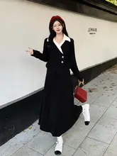 大きいサイズのニットトップスとブラックスカート【秋冬用・ニット・ミディ丈・セットアップ対応】