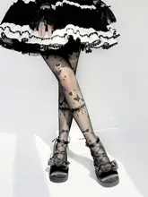 可愛い蝶結びデザインのロリータ風白色タイツ【花柄・浮光蝶舞】