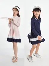 長袖ワンピース キッズ ガールズ ポロ襟 プリーツ 通気性 ストレッチ 動きやすい 秋