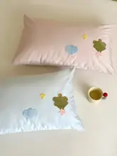 可愛いタオル刺繍の長綿製まくらカバー【洗濯可能・家庭用】