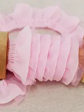 純綿製の花飾り付きチュールレース【手作りドール衣装用・ピンク・四センチ】
