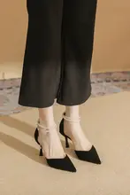 女性用 包頭サンダル【夏用・ハイヒール・黒・細いヒール・一字ストラップ】
