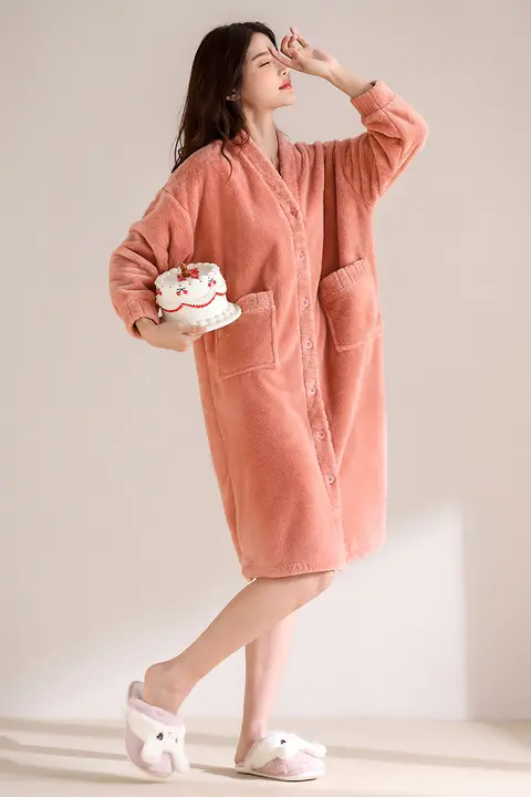 女性用 長袖フランネルローブ【秋冬用・極上の柔らかさ・ロングタイプ】