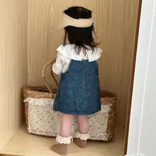 可愛いくまプリントのデニムサスペンダースカート【女の子用・春夏向け】