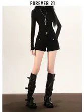高級感あるブラックハイウエストブーツカットショートパンツ【冬用・Aライン・カジュアル】（セットアップ対応）