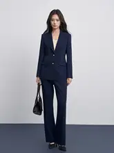 春夏用 藏青色スーツ【女性用・ビジネスシーン対応・スタイリッシュデザイン】（セットアップ対応）