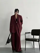 シンプルで洗練されたデザイン！ワインレッドの小 西服【春秋用・女性用・ジャケット・パンツ付き】（セットアップ対応）