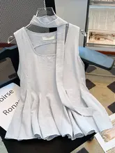 フレンチスタイルの肩出しリボン付きキャミソール【夏用・皺プリーツ・ウエストマークデザイン】