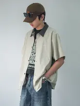 日本のレトロなコントラストカラー半袖 シャツ