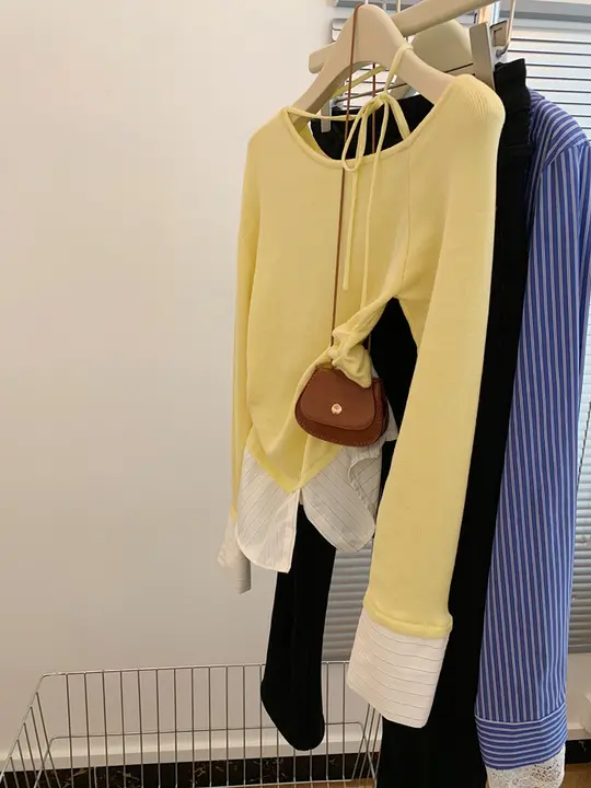 ウエストシェイプデザインのニットトップス【ラウンドネック・春向け・アクティブな雰囲気】（セットアップ対応）