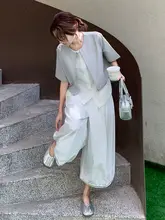 感漂う夏のコーディネート【デザイン性のある接ぎ合わせトップス・ワイドパンツ】（セットアップ対応）
