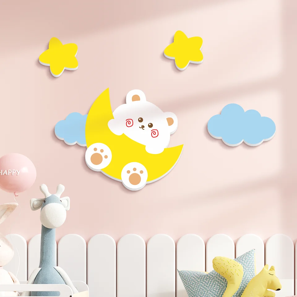 子供部屋用 壁面装飾ステッカー【雲と星のデザイン・可愛い・プリンセススタイル】