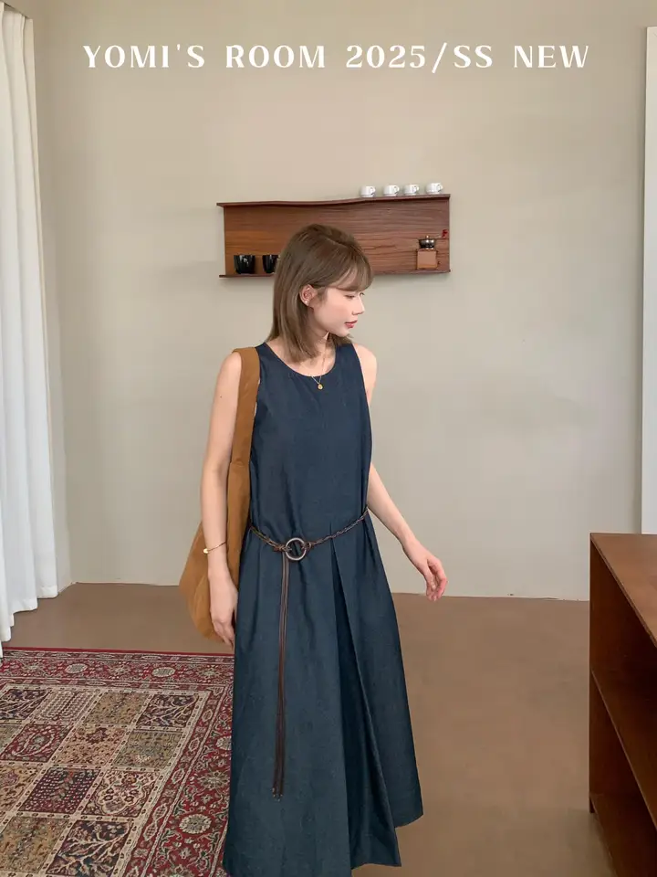 ニューヨーク風デザインのノースリーブワンピース【仿牛仔・Uネック・ルーズフィット】