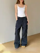 Don Cry 水洗加工 多ポケットストレートワイドカーゴパンツ【ユニセックス・ストリートスタ イル・カジュアル】