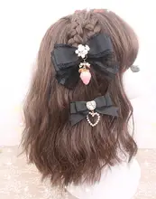手作りの可愛いパールハートストロベリークリップ【レース付き・ヘアアクセサリー】