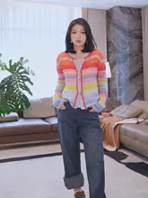 極上の柔らかさのグラデーションアートフリンジニット【羊毛・モヘア混紡】