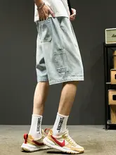 男性用夏季アメリカンスタイル コットン短袖トップスとデニムショートパンツ（セットアップ対応）