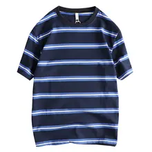 全棉ニットストライプTシャツ【メンズ・丸首・短袖・カジュアルスタイル】