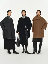 デザイン性の高いダブルフェイスコート【取り外し可能なフード・シンプルな通勤スタイル・ミディ丈】