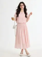 トップス スカート 2点セット レディース パフスリーブ ハイウエスト ピンク 夏 きれいめ 上品 フェミニン 大人可愛い
