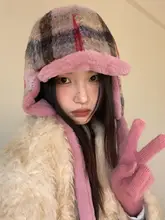 ストライプ柄フリースピンクレイフォ帽【冬用・あたたかさ・耳を守るデザイン】（セットアップ対応）
