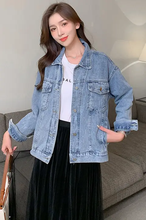 春の新作 大きいサイズ デニムジャケット【ショート丈・ゆったりフィット・長袖】