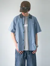 日本のレトロなコントラストカラー半袖 シャツ