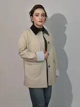 バーン風 カラーブロック合皮トレンチコート レディース【ショート丈・小柄向け・カジュアルデザイン】