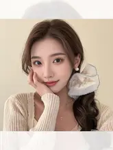 フランス風レースデザインのダブルレイヤーヘアゴム【大きな花・上品なバンズ用・ヘアアクセサリー】