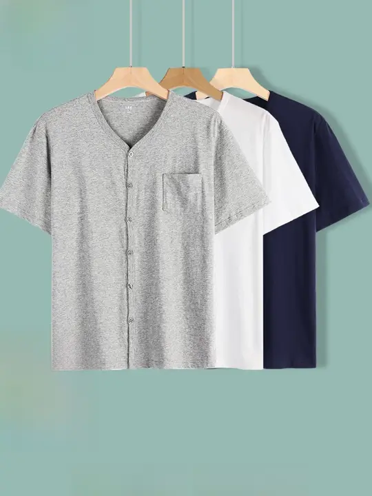 綿製 短袖開衫 メンズVネックTシャツ【夏用・軽量・ウェア】