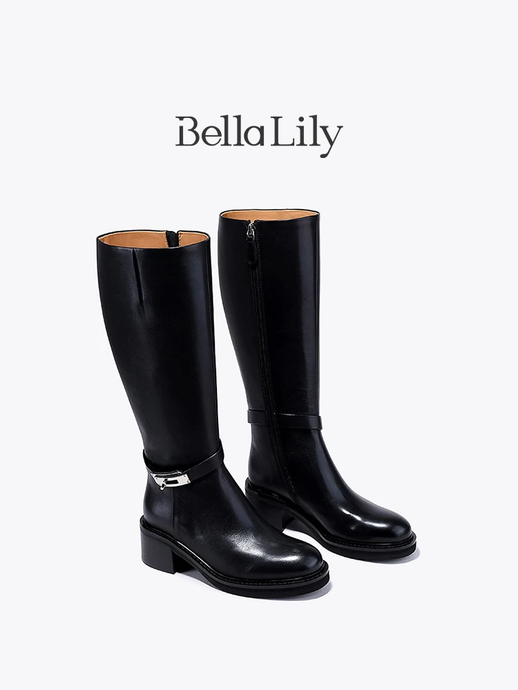 サイドジップの牛革製ロングブーツ：Bella Lilyの女性向けライダースブーツが提供する実用性とデザイン