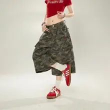 カジュアルな印象のミリタリー柄七分丈ワイドパンツ【多ポケット・女性用】（セットアップ対応）