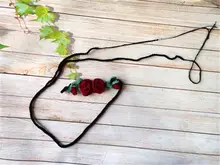 手編みの立体桃の花デザインのウエストベルト【コットンリネン・ドレス装飾用】