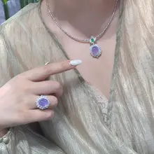 紫色天然アメジストリング【高品質・大きなオーバルカット・女性用】